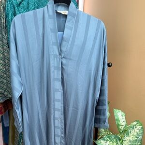Light Blue Striped Long Button-Front Abaya with matching scarf